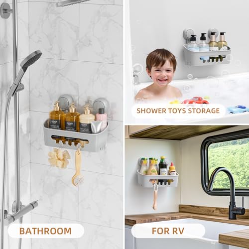 LEVERLOC Shower Caddy Suction Cup, Shower Organizer Removable Bathroom Shelf, Storage for Inside Shower Powerful Suction Max Hold 22lbs Waterproof Holder, Gray - color: grey, size: 1 x Medium