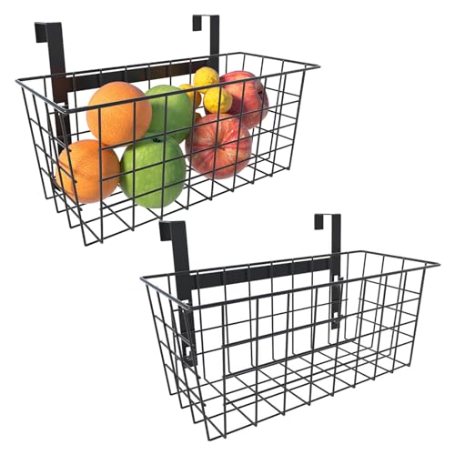 MaraFansie Hanging Kitchen Baskets Wire Storage Basket Over the Cabinet Door Organizer, No Drilling Adhesive Basket for Cabinet Pantry Organization and Kitchen, Bathroom, Storage Black, 2 Pack(New) - color: Black, size: 2 Pack(New)