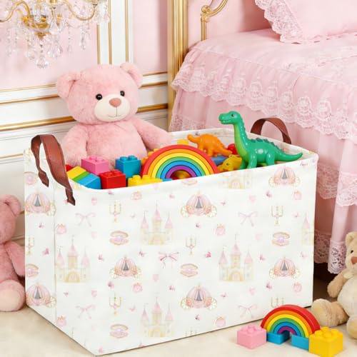 Rectangular Pink girl princess basket,Pink Baskets,Collapsible waterproof storage basket,Books Box,Girl room Decor,Gift Baskets(Pink Princess) - color: Pink Princess