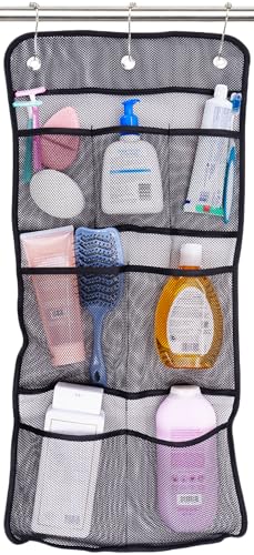 S&T INC. Shower Organizer, Shower Caddy or Bathroom Organizer with Quick Drying Mesh, 7 Pockets to Hold Shampoo, Soap, Loofah, and Cruise Ship Essentials, 14 Inch by 30 Inch, Black, 1 Pack - style: 1 Pack-Black