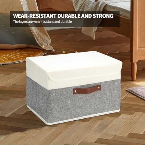 SAMORADREA 8 Pack Storage Bins Foldable Storage Boxes Fabric Storage Box with Lid & Handle Large Washable Organizer Bulk for Office, Home, Books, Clothes, Bedroom, Closet, (15INx10INx10IN White/Grey)