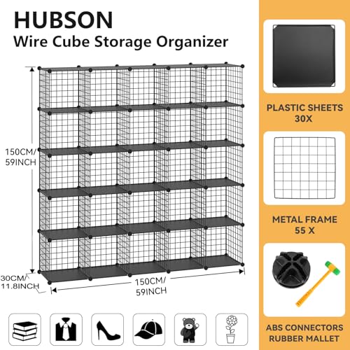 HUBSON Wire Cube Storage Organizer, Book/Toy/Craft/Potted Plants and petCloset Organizers and Storage Shelves, 25-Cube Freely Combinable Metal Grids Storage Shelf,Black Plus Iron - color: Black Plus Iron, size: 25 Cubes
