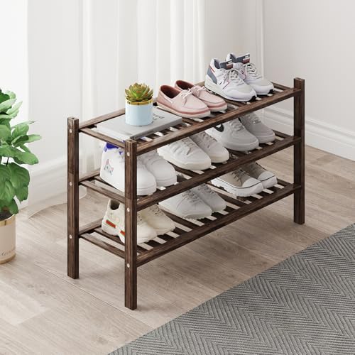Bamboo Shoe Rack Organizer for Closet and Entryway - Space-Saving Narrow Shoe Stand - Versatile Shoe Holder for Door or Closet Shelf,Garage Bedroom can Freely Stack DIY Small Shoe Racks 3 Tier Brown - color: Brown, size: 3-Tier