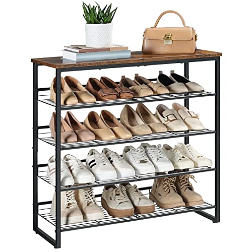 HOOBRO Shoe Rack, 5 Tier Shoe Organizer for Front Door Entrance, Shoe Shelf with Adjustable Tilt Angle, Holds 16-20 Pairs, for Entryway, Garage, Closet, Rustic Brown and Black BF08XJ01 - size: 29.5"L x 11.4"W x 29.6"H