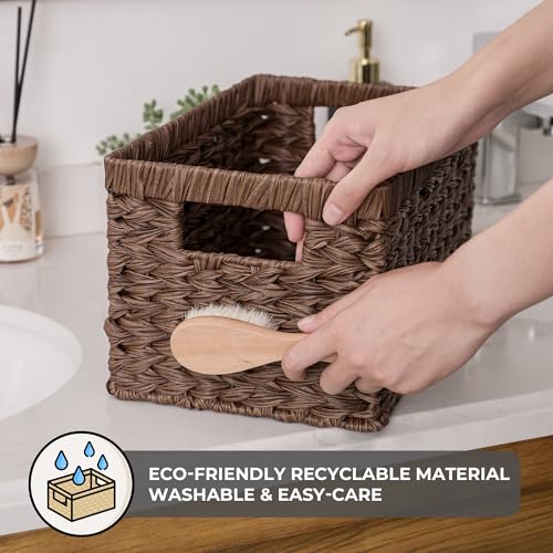 GRANNY SAYS Wicker Storage Baskets for Shelves, Wicker Baskets for Organizing, Waterproof Woven Basket for Pantry, Rectangle Basket for Shlef, Brown, 2-Pack - color: Brown, size: 13"L x 8 ¼"W x 7"H