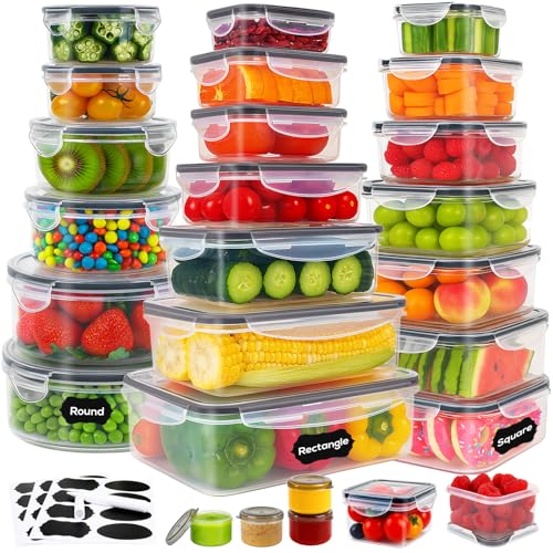 50 PCS Thicker Food Storage Containers with Lids, Clear Stackable Airtight Leakproof Reusable Plastic Meal Prep Container Set for Kitchen Storage/ Lunch, Fridge/ Microwave Safe with Labels&Pen - size: 405oz-25 Pack