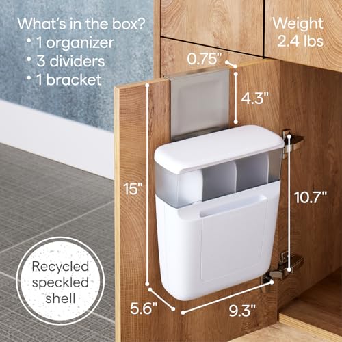 YouCopia DoorStash Toiletry Organizer, Hanging Bathroom Cabinet Door Organizer with 3 Adjustable Compartments and Covered Lid for Accessory Organization - size: Toiletry Organizer