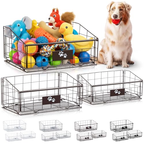 Mimorou 3 Pack Metal Dog Toy Baskets Multi-sized Foldable Dog Toy Bins Box Storage Container Organizer for Living Room Area Decorative Pet Accessories Coat Clothing Storage Holder Baskets(Bronze) - color: Bronze