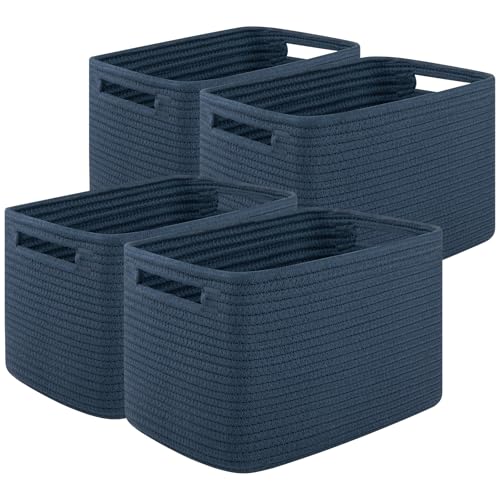 OIASKET Storage Baskets for Organizing, Woven Decorative Baskets for Shelves - Books, Towels, and Clothes, Cotton Rope Toy Storage Bins, 12.7''Lx9''Wx7.8''H, Pack of 4, Blue - color: Blue