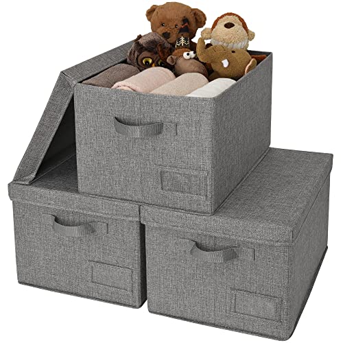 GRANNY SAYS Storage Bins with Lids, Linen Closet Organizers and Storage Baskets for Shelves, Storage Containers for Closet Organization, Large Bins for Storage, Dark Gray, 3-Pack - color: Dark Gray, size: Large