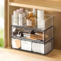PAVSTINE Medicine Cabinet Organizer 3 Pack, Plastic Stackable Storage with 2 Drawers, Bathroom Mirror Cabinet Organizer with Removable Dividers for Wall Cabinet, Vanity, Countertop, Clear - size: 3-Tier