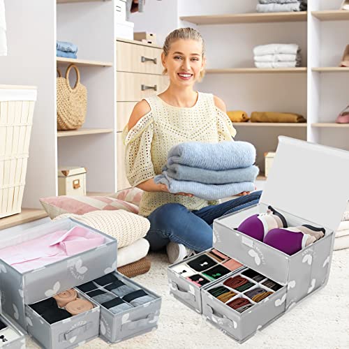 EASEVE 2 Pack Sock Underwear Drawer Organizer Divider - Closet Organizers and Storage Dresser Organizer Wardrobe Clothes Box Storage Bins with Lid for Bra, Socks, Leggings, Shirt, Panty (Grey) - size: 2 Pack