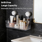 No Drill Bathroom Suction Storage Box, Strong Load-Bearing Shower Caddy Suction Cup Storage Rack with Drain Holes, Removable Hanging Wall Mount Shower Caddy Organizer for Bathroom, Kitchen