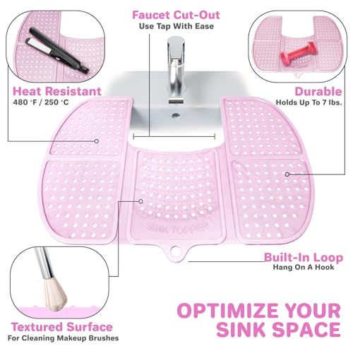 Sink Topper Bathroom Counter Cover & Storage Saver, Foldable Silicone Mat for Hot Tools, Hair Styling & Makeup, Beauty Brush Cleaning Mat, RV Camper Sink Cover & for Small Spaces (Large Pink) - color: Pink, size: Large