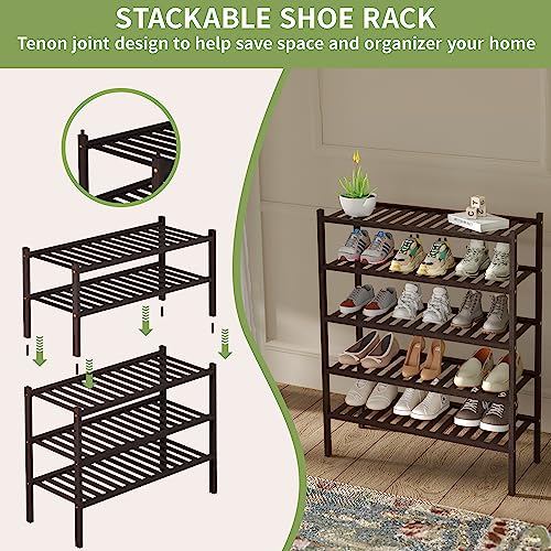 ROMGUAR CRAFT 3 Tier Bamboo Shoe Rack for Closet Free Standing Wood Shoe Shelf for Entryway Small Space Stackable 27"x11"x20" (Brown) - color: Brown, size: 3 Tier