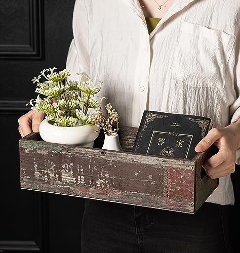 TIMRIS Farmhouse Distressed Wooden Storage Box, Rustic Bathroom Decor Box, Decorative Toilet Tank Basket Nice Butt, Solid Reclaimed Wood Organizer Box with Handles (Random) - color: Random