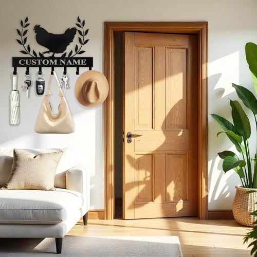 Custom Key Rack Wall Mount - Custom Chicken Metal Coat Hooks for Wall, Coat Rack Organizer, Key Hanger Wall Art Decor, Key Rack Storage for Farmhouse Storeroom Entryway, Housewarming Gifts - color: Color01 Chicken
