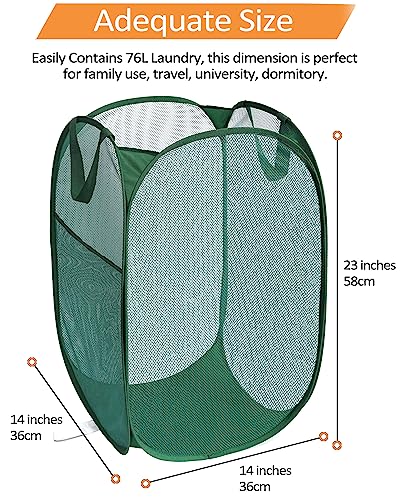 2 Pack Durable Collapsible Laundry Baskets - Reinforced Mesh Pop Up Laundry Hamper with Pocket, Foldable Dirty Clothes Hamper with Carry Handles for Laundry, Bathroom, Kids Room, Dorm or Travel Green - color: 2 x Green, size: Pop Vertical