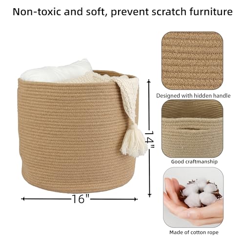 XUANGUO Jute Rope Basket For Girls Boys Kids 16”X14” Baby Laundry Baskets Nursery Bin Round Woven Basket Organizer For Storage Toys Blankets Shoes Clothes - color: jute