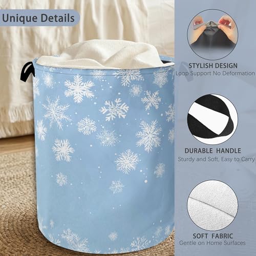 Snowflakes Christmas Laundry Basket,Oxford Cloth Laundry Hamper with Handle Foldable Portable Clothes Storage Basket for Bathroom Bedroom Dorm Room 16" x 20.8" - color: Snowflakes Christmas
