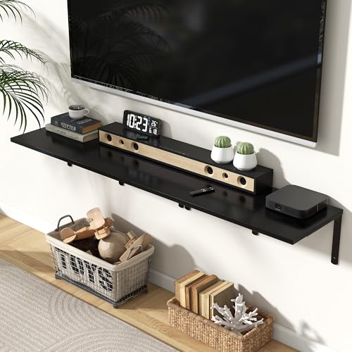 Fun Memories Floating Shelves for Wall, 12 Inch Deep Floating Shelves Set of 2, Wall Mounted Shelf with Metal Brackets, Rustic Wood Wide Shelf for Bathroom, Kitchen and Living Room, Black, 32W x 12D - color: Black- L Bracket, size: 31.5"W x 12"D
