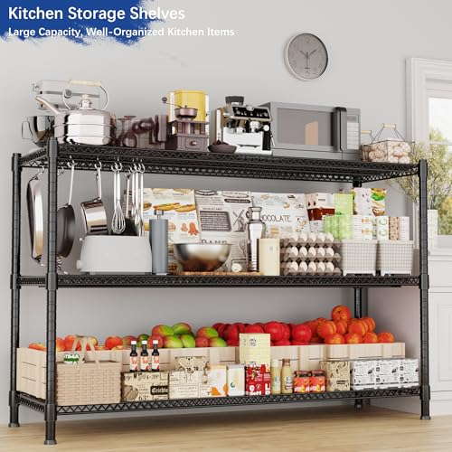 Heavy Duty Shelving, 47.6" H Garage Shelving Unit with Leveling Feet, 3-Tier Adjustable Garage Storage Shelves Metal Rack, Industrial Shelving for Warehaouse Storage, 60" W x 24" D x 47.6" H, Black - color: Black, size: 24D x 60W x 47.6H (3Tier)