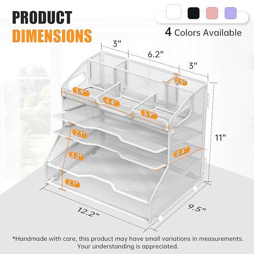 YINGHUA 5 Tier Paper Tray Letter Organizer with Top 6 Adjustable Compartments - Paper Sorter Office Desktop Accessories with Handles for Document,Mail,School Supplies Storage,White - color: 5 Tier-white
