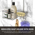 Epicano Anti-Swing Hanging Shower Caddy Stainless Steel 304, Over Head Shower Caddy Rustproof with hooks for Towels, Sponge and more, Chrome - color: Silver