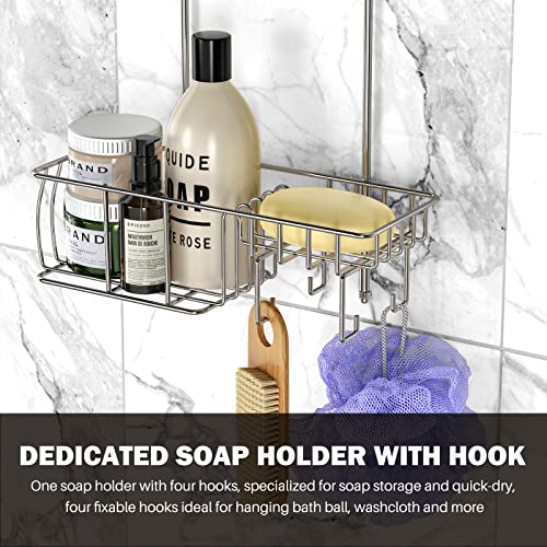 Epicano Anti-Swing Hanging Shower Caddy Stainless Steel 304, Over Head Shower Caddy Rustproof with hooks for Towels, Sponge and more, Chrome - color: Silver