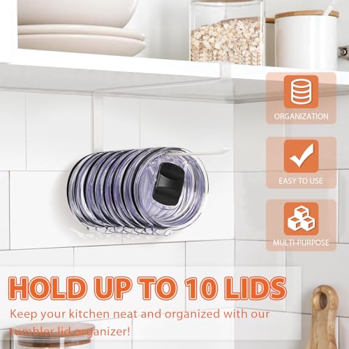 Tumbler Lid Organizer, Horizontal Tumbler Lid Storage Hook Up to 10 Lids, Space Saving Cup Lid Holders Under Cabinet Tumbler Lid Hook for Kitchen Organizer and Storage, Paper Towel Rack Hanger (White) - color: White, size: 1 Pack