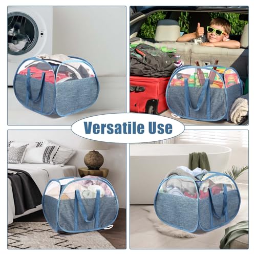 Collapsible Laundry Baskets, Tear Proof Pop Up Laundry Hamper with Large Capacity, Sturdy Foldable Laundry Basket, Easy to Carry Laundry Hamper for Home, Laundry Room, Bedroom, Dorm, Travel Blue - style: Square Blue