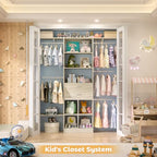 5FT Small Closet System, Baby Closet Organizer System with Wooden Drawers, 60 Inches Walk in Closet System with 5 Hanging Rods and 3 Reversible Hanging Shelving, Greige Oak - color: Greige Oak, size: 5 FT