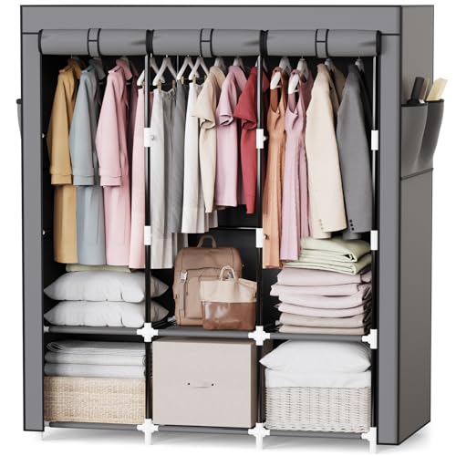 Mavivegue Portable Closet, 50 Inch Wardrobe Closet, Portable Closets for Hanging Clothes with 3 Hanging Rods and 6 Storage Shelves for Bedroom, Gray - color: Grey, size: 50" W x 17" D x 64" H