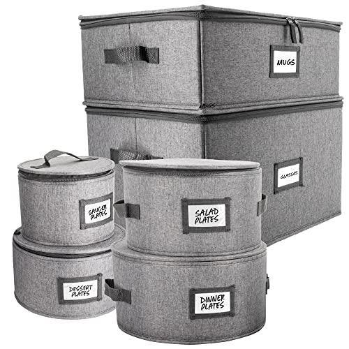 HOMELUX THEORY 6pcs Hard Shell China Storage Containers, Mug Storage Box, Wine Glass Storage & Plate Storage Containers with Lid, Heavy Duty Dinnerware Storage for Packing Dinner Plates and Glassware - color: Dark Gray, size: 2. Plates, Mug & Wine Set - 6