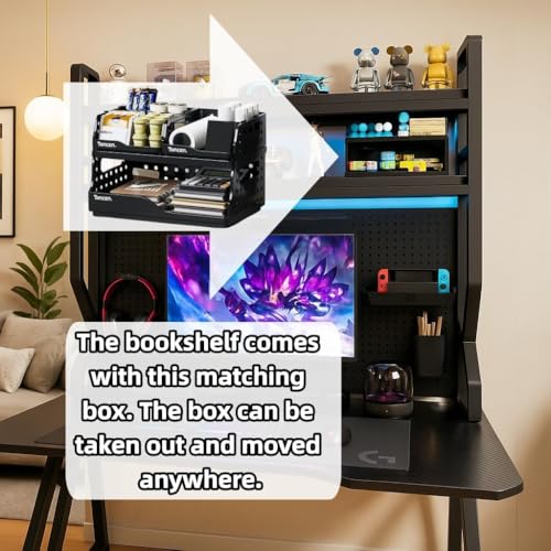 Desktop Hutch Bookshelf,Many Gifts,Metal Desktop Bookcase with pegboard, Desk Shelf, Countertop Storage Organizer Rack for Dorm or Office,Desktop Shelves (Black, 37.4" Lx9.9 Wx39 H) - color: Black, size: 37.4" Lx9.9 Wx39 H