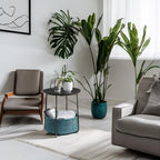 VASAGLE LILEA Collection - Small Round Side End Table, Modern Nightstand with Fabric Basket, Ebony Black and Turquoise Blue ULET223B56 - color: Ebony Black + Turquoise Blue, size: Round + 1 pack