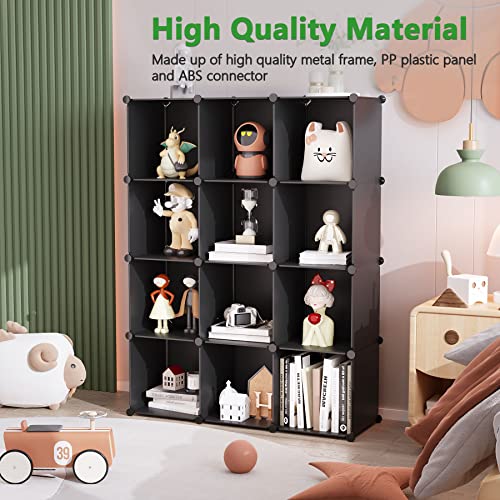 C&AHOME Cube Storage Organizer, 12-Cube Shelves Units, Closet Cabinet, DIY Plastic Modular Book Shelf, Ideal for Bedroom, Living Room, Office, 36.6" L x 12.4" W x 48.4" H Black SHS3012B - color: Black