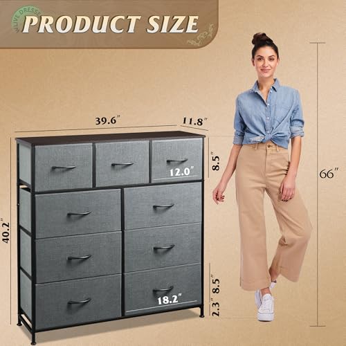 WLIVE 9-Drawer Dresser, Fabric Storage Tower for Bedroom, Hallway, Entryway, Closet, Tall Chest Organizer Unit with Fabric Bins, Steel Frame, Wood Top, Easy Pull Handle, Dark Grey - color: A-dark Grey