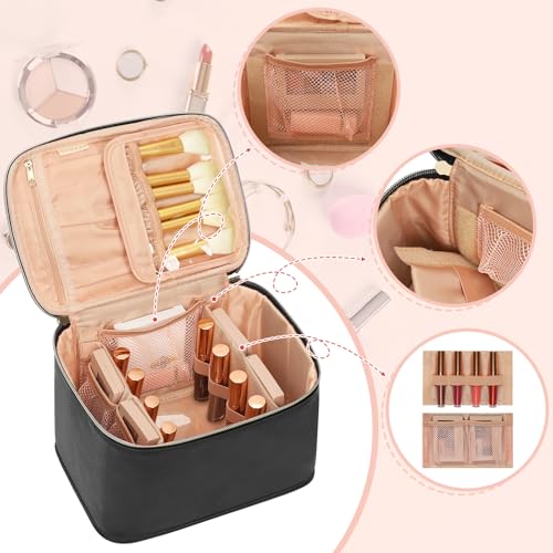 OCHEAL Travel Makeup Bag, Cosmetic Bags for Women Makeup Case Organizer Large Capacity Travel Toiletry Bag Storage Bags with Divider and Handle for Cosmetics Toiletries Brushes Tools-Large, Black - color: 001_Black Large, size: Medium