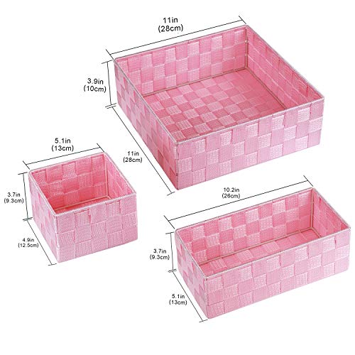 Posprica Woven Storage Baskets for Organizing, Small Baskets Cube Bin Container Tote Organizer Divider for Drawer, Closet, Shelf, Dresser, Set of 4(Pink) - color: Pink