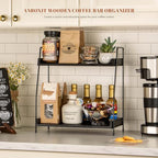 ANBOXIT 2-Tier Coffee Station Organizer, Wooden Kitchen Counter Shelf - Black - color: Black