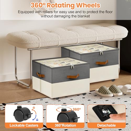 Shoe Organizer for Closet, 2 Pack Shoe Storage Organizer with Wheels and Adjustable Dividers, Stackable Shoe Storage Box with Clear Cover, Closet Shoe Organizer Fits up to 16-32 Pairs, Gray and Beige - color: Gray and Beige, size: 17"L x 17"W x 12 ½"H-2 P