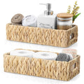 dreamkey Set of 2 Water Hyacinth Toilet Paper Storage Baskets, Wicker Bathroom Organizer for Toilet Tank Top, Small Hand-Woven Decorative Nesting Baskets with Handles - style: Rustic