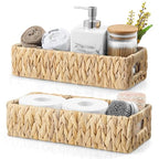 dreamkey Set of 2 Water Hyacinth Toilet Paper Storage Baskets, Wicker Bathroom Organizer for Toilet Tank Top, Small Hand-Woven Decorative Nesting Baskets with Handles - style: Rustic