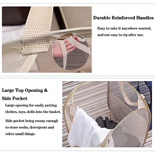 Mesh Popup Laundry Hamper, Foldable Laundry Basket Clothes Hamper for Home, Apartment, College Dorm or Travel, Collapsible for Storage, Beige - color: Beige