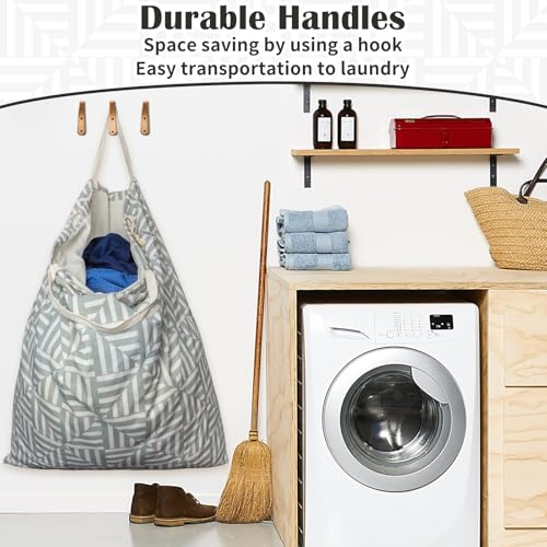 Canvas Laundry Bag 33"Wx 35"H, Thick Canvas Laundry Bag with Handles & Drawstring, Extra Large Heavy Duty Washable Basket Liner Hamper Liner Storage Sack (Geometry Light Gray) - color: Geometry Light Gray,1pc XL, size: XL 33"W x 35"H┃1 Pack
