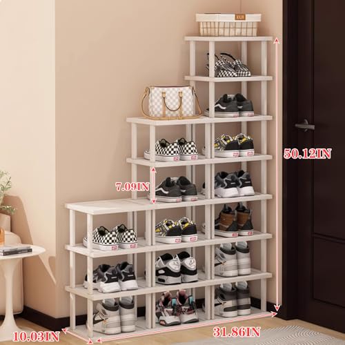 SAN HE Bamboo Shoe Rack 17 Tier- Vertical Shoe Rack for Small Spaces, Tall Narrow Shoe Rack Organizer for Closet Entryway Corner Garage and Bedroom,Skinny Shoe Shelf with Free Stackable DIY - color: White, size: 17-tier