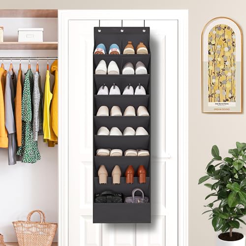 2 Pack Shoe Organizer with 6 Extra Large Pockets and 4 Large Pocket, Over the Door Sturdy Closet Storage Rack, Hanging Shoe Organizer for Shoes, Sneakers, Black - color: Black