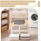 Leinuosen Foldable 2-tier Plastic Laundry Basket with Wheels and Handle 43.8 L Double Collapsible Laundry Hamper Multi-function Portable 2 Section Sorter for Bathroom Dorm Bathroom Storage