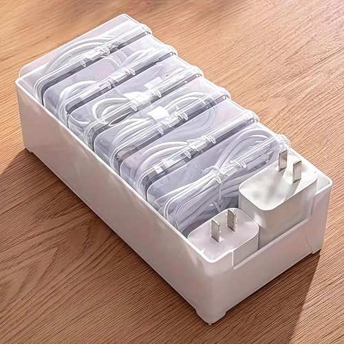 7 Box Cable Organizer Storage Box, Desktop Cable Management with Switch, Power Cord Organizer for Office,Home,Desk Accessories Storage Stationery Supplies and Accessories（Clear - color: 7 BOX